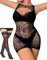 NLAND Lencería Sexy para Mujer Mini Vestido de Malla Conjunto de Lencería de Mujer Camisón de encaje Malla sin Mangas con Medias,Negro Talla única