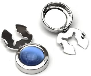 Climple Manschettenknöpfe für Herren und Damen, silberfarbene Knopfabdeckungen für Herrenhemden, blaue Perlen-Manschettenknöpfe mit Katzenaugen-Effekt, ohne Nähen, 17.6mm / 0.69, Kupfer, Katzenauge