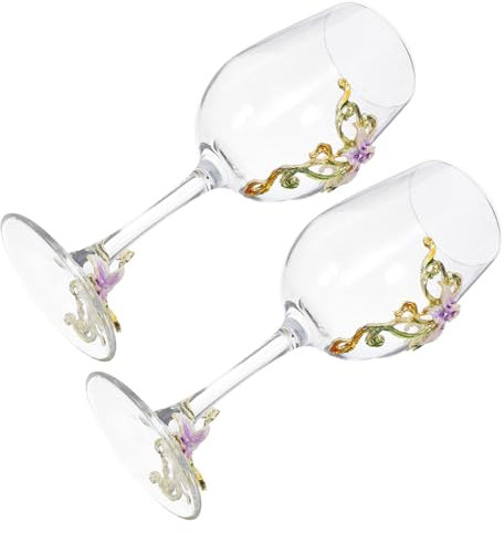 Mikinona 2pezzi in Vetro Smaltato Forma Fiore Da Vino Dipinto Mano Bicchieri Da Vino Coppa Per Feste