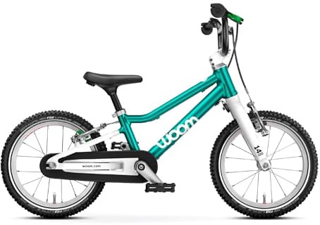 Woom Go 2 Kinderfahrrad mit Pedalen, 35,6 cm (14 Zoll), für Kinder von 3 bis 4,5 Jahren, V-Bremsen, einfacher Übergang zum Laufrad