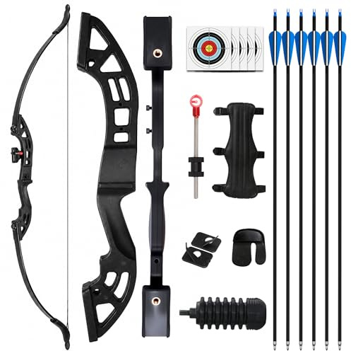 SERfawnCH Ambidextrous Recurve Bow Set for Adults & Youth – Takedown Training Bow Kit with Carbon Arrows