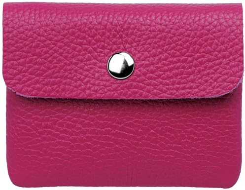 Caspar Kleiner Echt Leder Geldbeutel Damen Portemonnaie Geldbörse mit Reißverschluss & Druckknopf - GB416 - Made in Italy, Farbe:Fuchsia, Größe:Klein (11cm x 8cm)