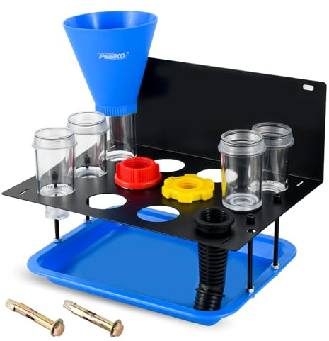 PESIKO Engine Oil Funnel Kit, No Spill Oil Change Funnel Kity with A Fixed Metal Storage Shelf Compatible with Toyota, GM, Honda, Subaru, Ford, Jeep and European, Etc