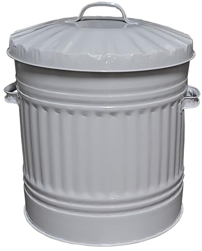KetoBarrow 40L Retro Bin Vintage Style Metal Dustbin with Lid Suitable for Indoor or Outdoor - Classic Bin Steel Dustbin - Grey - 40 Litre