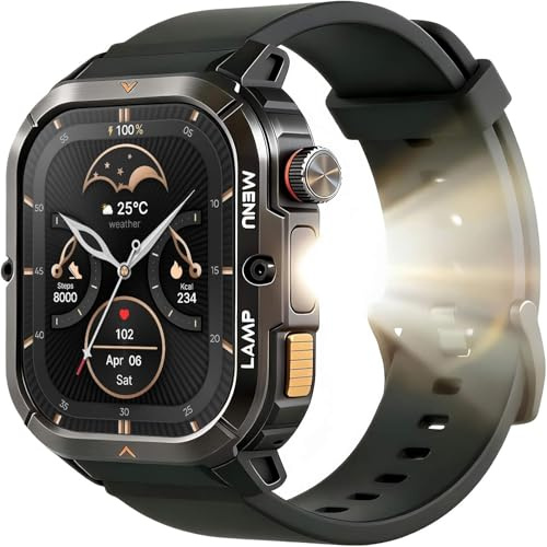 AGM Legion 3 Militär Smartwatch Herren, 1,95 AMOLED Smart Watch mit Telefonfunktion, Outdoor Sportuhr mit Taschenlampe, Robuste Fitness Tracker, 5ATM Wasserdicht, 500mAh Akku für 10 Tage Laufzeit