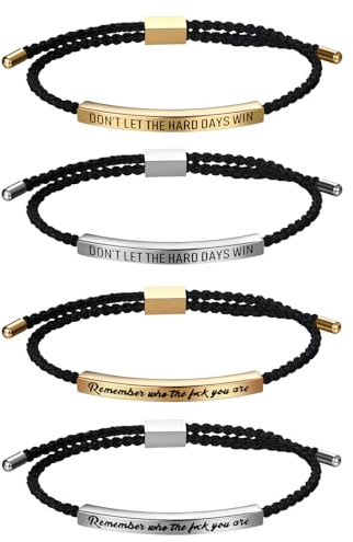 JewelryWe Motivierendes Schlaucharmband Armband für Damen, Don't LET THE Hard Days Win Schwarz Verstellbar Geflochten Nylon Armreif Manschette mit Edelstahl Schieber inspirierendes Geschenk
