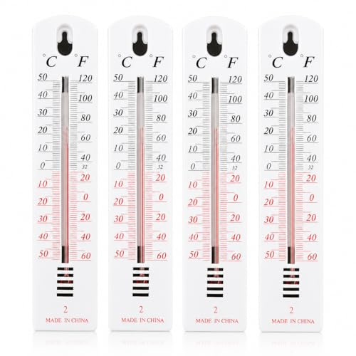 4Pcs Wall Thermometer Large Dial Thermometers for Home Garden Greenhouse Garage Nursery,Celsius & Fahrenheit Wall Mounted Temperature Gauge for Room Shed Office,No Battery Needed