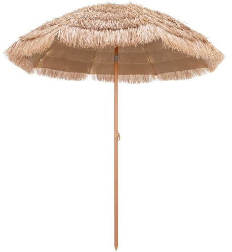 COSTWAY Sonnenschirm Hawaii, 208 cm Strandschirm Stroh | 30° knickbar, Gartenschirm, Strohschirm, Bastschirm, Terrassenschirm für Strand, Garten, Balkon