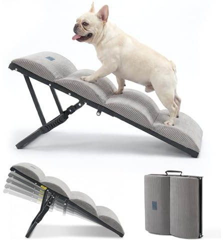 Veehoo Dog Ramp for Bed Couch for Small to Large Dog, Foldable Ramp for Dogs to Get on Bed 5 Adjustable Height from 12 to 20, Pet Cat Stairs Doggy Steps Non Slip with Metal Frame, Up to 130lbs