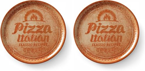 HENDI Assiette à Pizza Ronde en Porcelaine Émaillée avec Motif Texte et Illustration, Assiette pour Servir la Pizza, Compatible Micro-ondes et Lave-vaisselle, ⌀310mm, Rouge (Lot de 2)