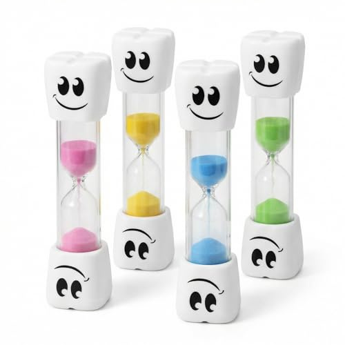 shuielai 4PCS Timer Assorted Colors, Smile Pattern Plastic Unbreakable Hour Glass, 2 Minute Toothbrush Timer