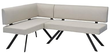 byLIVING Eckbank Toronto, Taschenfederkern, Bezug in Taupe, Gestell schwarz | L-Form langer Schenkel rechts, Küchenbank, Speisezimmerbank, 128 x 182, H 85 cm