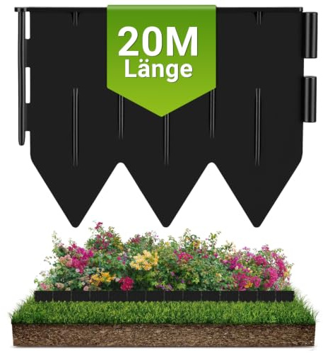 Peviasot Rasenkante Kunststoff 20 m x 15 cm, 100 Stück, schwarze PP Beeteinfassung zum Einschlagen, flexible Beetumrandung ohne Graben für Rasen, Blumenbeet und Gartenwege