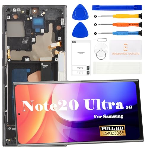 OLED para Samsung Galaxy Note 20 Ultra 5G Pantalla LCD Note 20 Ultra 5G Reemplazo de pantalla N986B/N986U/ N986U1/N986W/N986N Touch Digitizer Assembly Kit de reparación (compatible con huellas