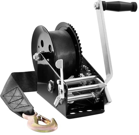 Enrouleur de câble, Treuil manuel for remorque de bateau, capacité traction 2500 lb, manivelle robuste avec sangle en polyester 10 m(2500Pounds)