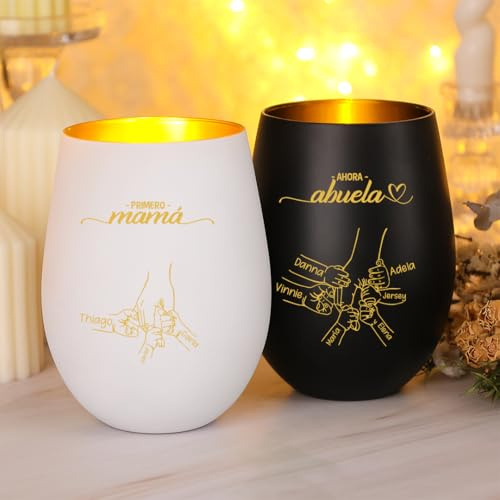 Regalo Dia de la Madre Portavelas Personalizado para Mamá Abuela Vaso Portavelas Decorativo Regalo Cumpleaños Navidad Decoración Hogar (C)