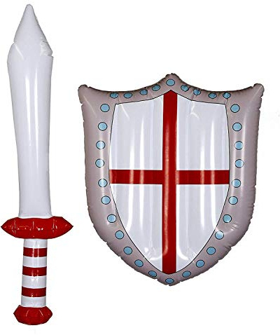 I LOVE FANCY DRESS LTD AUFBLASBAR Ritter Flagge Schild UND AUFBLASBAR Schwert Pool Party Set - England