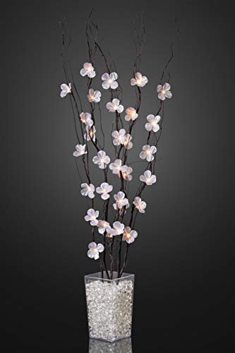hellum 300055 schwarzer LED-Dekozweig mit rosa Blüten (ohne Vase) für innen, 120 cm, 25 LEDs warm-weiß mit Transformator