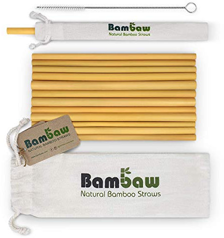 Pailles en Bambou de 22 cm | Pailles Réutilisables | Fabriquées à la Main à Bali | Inclus une Brosse de Nettoyage et une Pochette de Rangement | Bambaw