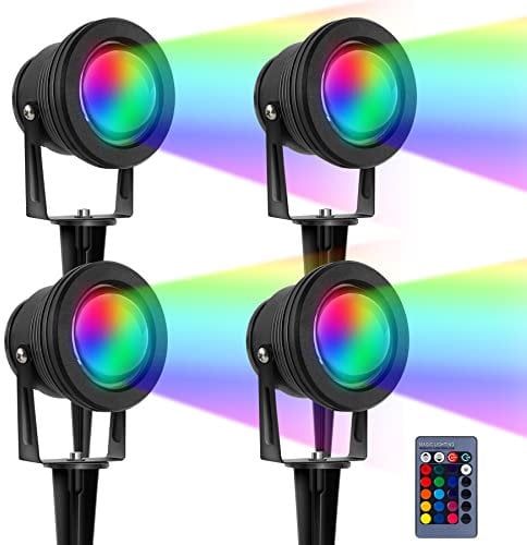 kefflum 10W RGB Gartenbeleuchtung Scheinwerfer LED Strahler Gartenlampe mit Erdspieß IP65 Wasserdicht Gartenstrahler für Außen Spotbeleuchtung Bodenleuchte Teichstrahler (4er Pack)