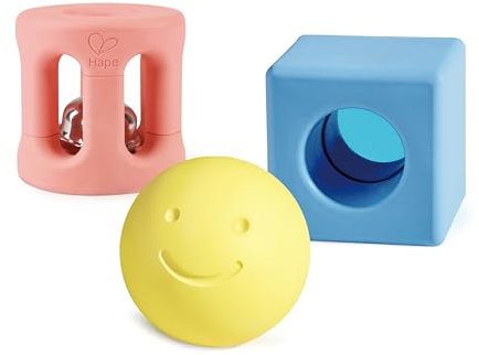 Hape Geometrische Rassel Set mit verschiedenen Klängen und Funktionen aus Reis, ab 0 Monaten