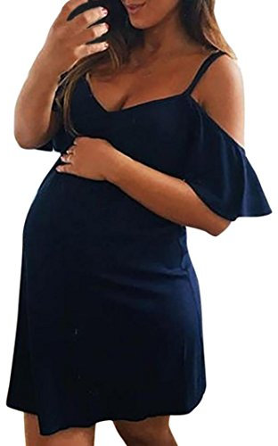 DAY8 Robe Femme Enceinte ete Sexy Grande Taille Mini Jupe Robe Femme Enceinte Photographie Mariage Soirée Courte Robe Maternité Grossesse Bustier Femme Vetements Pas Cher Chic (M, Bleu)