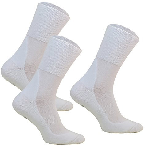 Chaussettes Diabétiques sans élastique Homme & Femme - 3 paires MEDIC DEO COTON chaussettes non comprimantes, sans couture, extra larges, respirantes et antibactériennes (3 paires: 38-40, Blanc)