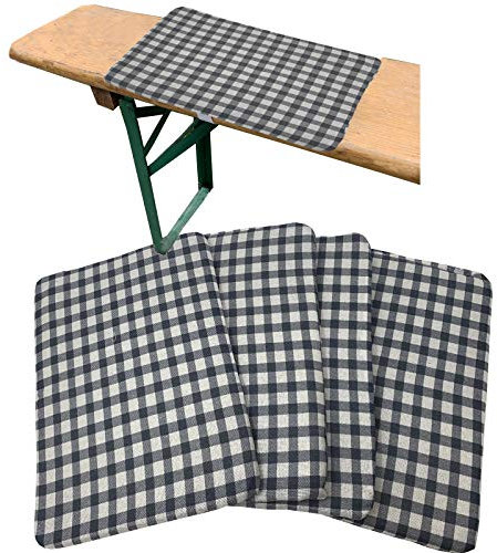 JEMIDI 4x Bierbankkissen - Sitzkissen für Bierzeltgarnitur - Bierbank Auflagen Set - Auflage für Bank - Sitzauflage für Bierbänke - Grau Karo