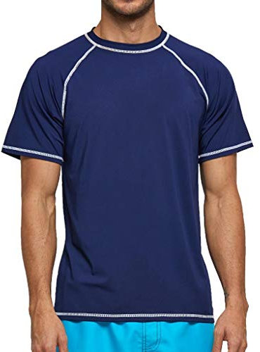 Arcweg Rashguard Men Short Sleeves Diving UV Protection UPF 50+ Elastic Rash Vest Loose Fit Top Swimming Quick Drying Surfing Pool T-Shirt Sports Top Rashie XL(EU) Dark Blue