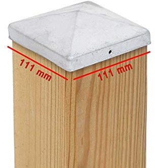 2 x Pfostenkappe Pyramide 111 x 111 mm – Feuerverzinkter Stahl, wetterfest – für Holzpfosten 110 x 110 mm – inkl. Befestigungslöcher