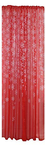 Xmiral Türvorhang Tüll Gardine Schneeflocken Gedruckte Scheibengardine mit Stangenloch Lichtdurchlässig(Rot,250x110cm)