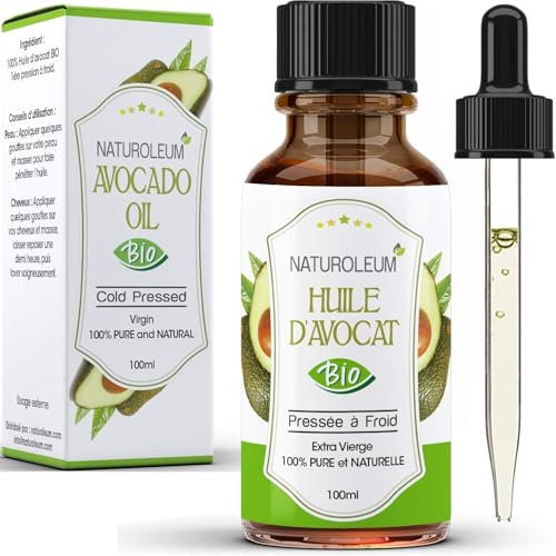 HUILE D’AVOCAT 100% BIO NATUROLEUM, pressée à froid, Pure et Naturelle - Extra Vierge - Soin nourrissant pour Cheveux et Peau (100 ml)