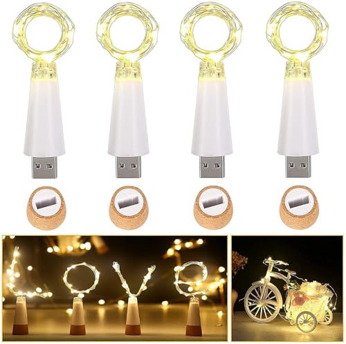 Ceepko USB Bottle Lights Rechargeable Waterproof Wine Bottles String Lights 59 Inch 15 LEDs Cork Fairy Lights for Bottles DIY Party Christmas Decorations