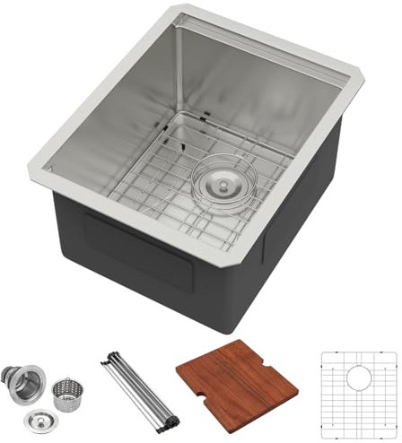 Lordear Unterbau-Barspüle, 38,1 x 48,3 x 25,4 cm, Küchenspüle, 16 Gauge, Edelstahl, kleine Spülen, Küche, Einzelbecken, Arbeitsplatz mit Schneidebrett