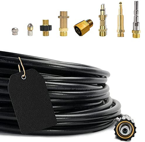 Rohrreinigungsschlauch (9-Teilig) für Kärcher Kränzle NILFISK ALTO WAP HD HDS Kinzo Sistema Stihl 1/8 AG : M22 x 1,5 IG & Bajonett & KEW & 2x Düsen & Quick Connect & EASY!Lock & M22x1,5 AG (40M)