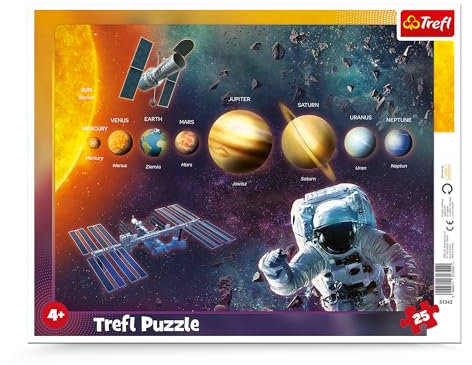 Trefl, Puzzle, Rahmenpuzzle mit Unterlage, 25 Teile, Sonnensystem, für Kinder ab 4 Jahren