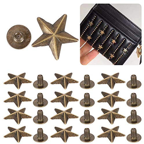 Juego de 50 tachuelas de estrella, remaches Chicago de 14 mm, accesorios para decoración DIY, for bricolaje en ropa, zapatos, monederos (Bronce)