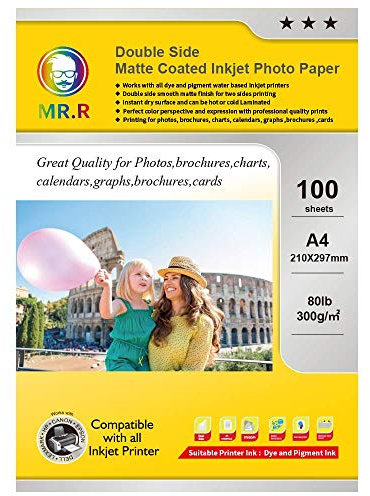 MR.R 300 g/qm A4X100 Blatt Fotopapier doppelt matt Fotopapier sofort trocknend wasserfest hochweiß für Tintenstrahldrucker
