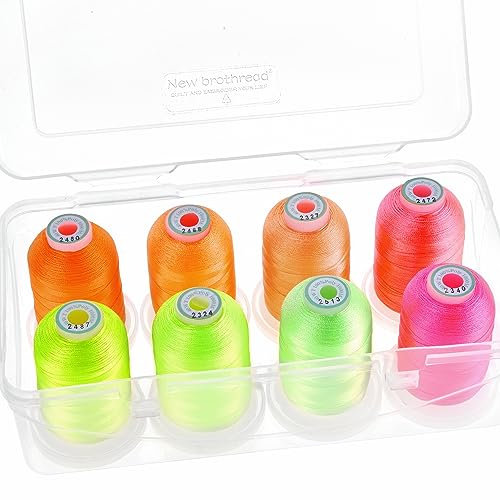New brothread - 18 Optionen - 8 Schnappen Spulen von 1000m jeder Polyester Maschine Stickgarn mit Klarer Kunststoff Aufbewahrungsbox für Stickerei & Quilten - Neon Colour