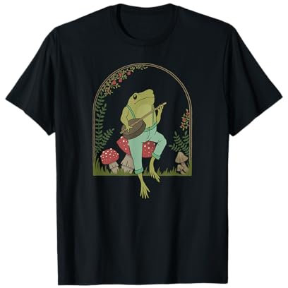 Cottagecore Aesthetic Frog spielt Banjo auf Mushroom Cute T-Shirt