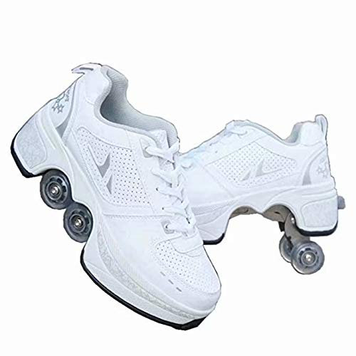 Patines para damas, Quad Roller Patines para niños, Zapatos de niña con ruedas, Zapatos unisex con ruedas, Patines para adultos, Patines blancos, Patines para niños