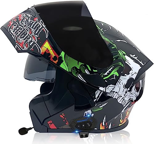 Klapphelm mit Bluetooth,Helm für Motorräder Integralhelme Flip-up Motorradhelm ECE-Zertifizierung Anti-Fog-Doppelspiegel Die Windgeräusche Leicht für Frauen Männer Unisex 57~64CM