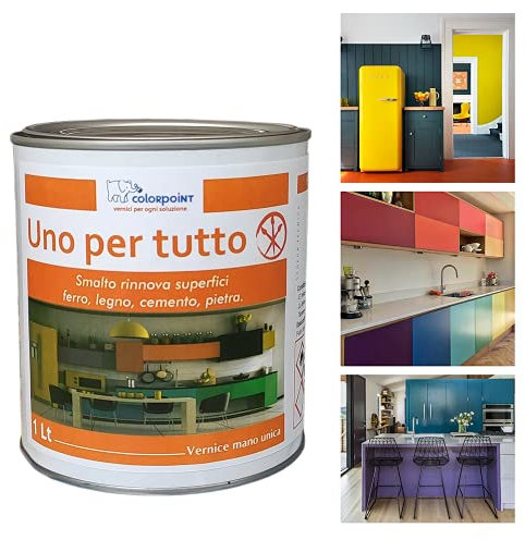 Color Point Uno per Tutto - Smalto vernice per interni ed esterni con antiruggine 1 Kg - mano unica - per legno ferro cemento pietra - bianco grigio rosso nero blu - satinato (Bianco)