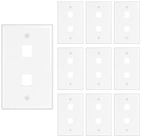 Iwillink (10 Pack) 2-Port Keystone Wall Plate, Single Gang Wall Plate for Keystone Jack and Modular Inserts ,1-Gang 4.50 x 2.76 , White