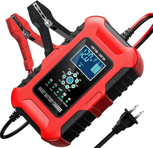 10 Amp LiFePO4 Battery Charger, 12V 24V Automatic Intelligent Battery Charger, Car Trickle Charger, Maintenance/Pulse Repair Charger for Automotive, Motorcycle Lawn Mower, Boat