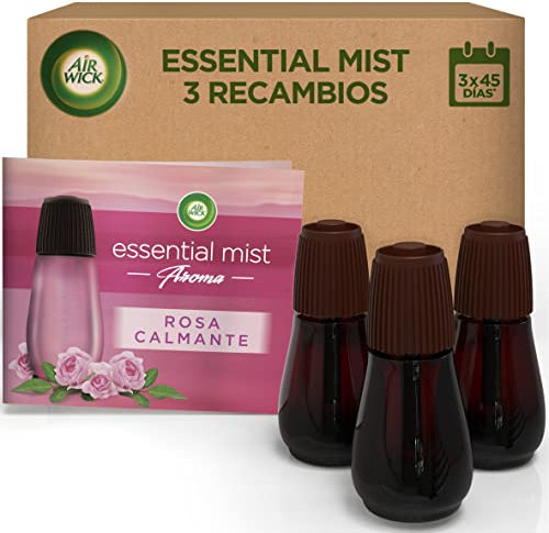 Air Wick Essential Mist - Recambio de Ambientador Difusor de Aceites Esenciales con Aroma a Rosa, Multicolor, 3 x 29ml