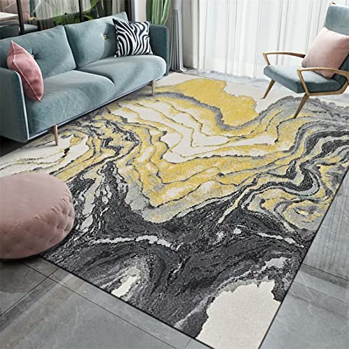 Designer Teppich Webteppich Teppich Modern Grau-gelbe abstrakte Tuschemalerei Design moderner Wohnzimmerteppich 80X120cm Teppich Für Küche