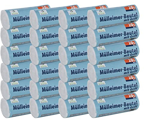 960 Stück Müllbeutel Premiumline: 20 Liter, 24er Pack, Größe: 50 x 51 cm - Besonders reißfest und wasserdicht - Mit Trage-Griff/Henkel