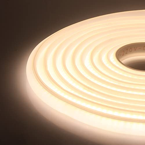XUNATA 4m LED Neon Flexible 220V, Alto brillo 288 LED/m Tira de LED COB con Cable de Alimentación, Cada Corte de 50 cm, IP65 Impermeable, Luz de Cuerda - Blanco Natural