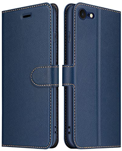 ELESNOW Case for iPhone SE 2022 / SE 2020/7 / 8, Premium Leather Wallet Flip Cover [Full Lens Protection] [Magnetic Closure] Compatible with Apple iPhone SE 2022 / SE 2020/7 / 8 (Blue)